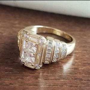 New 18K Gold Plated White Sapphire Baguette Diamond Ring for Women